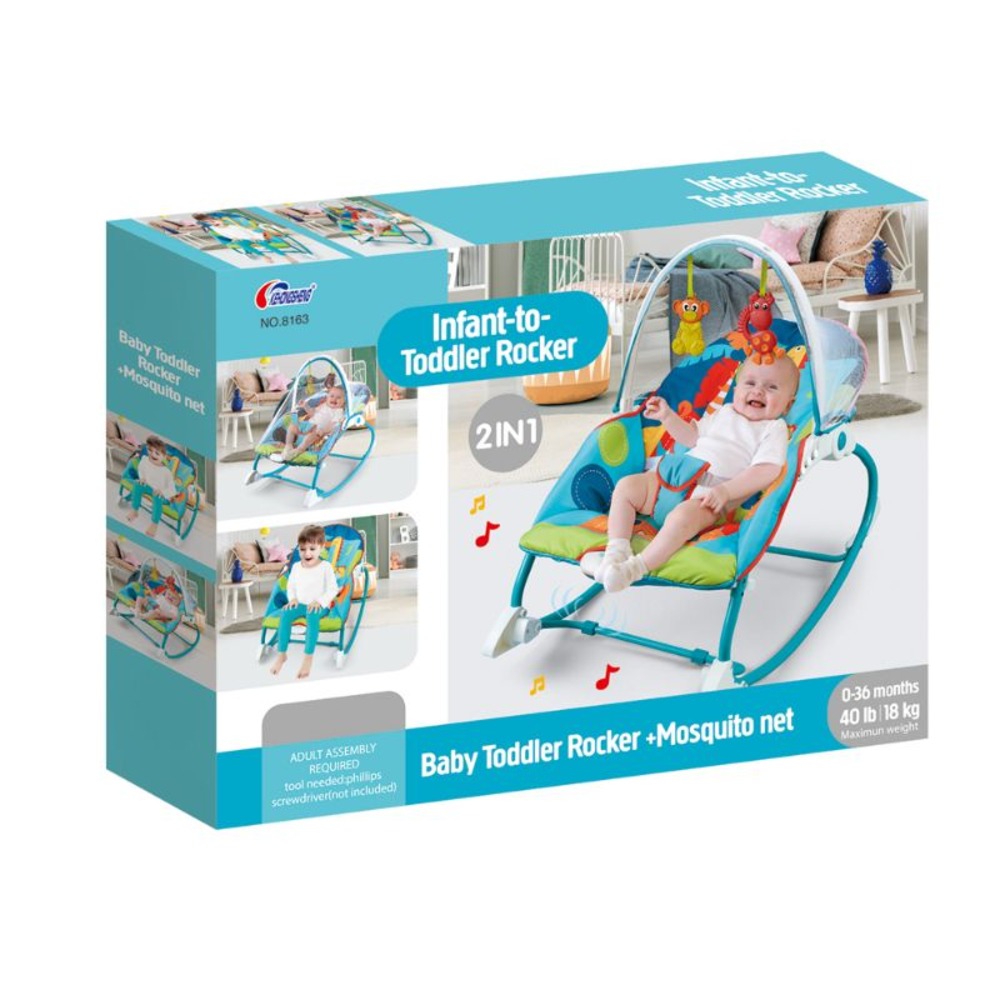 KHS - 2-in-1 Baby Toddler Rocker + Mosquito Net - Blue