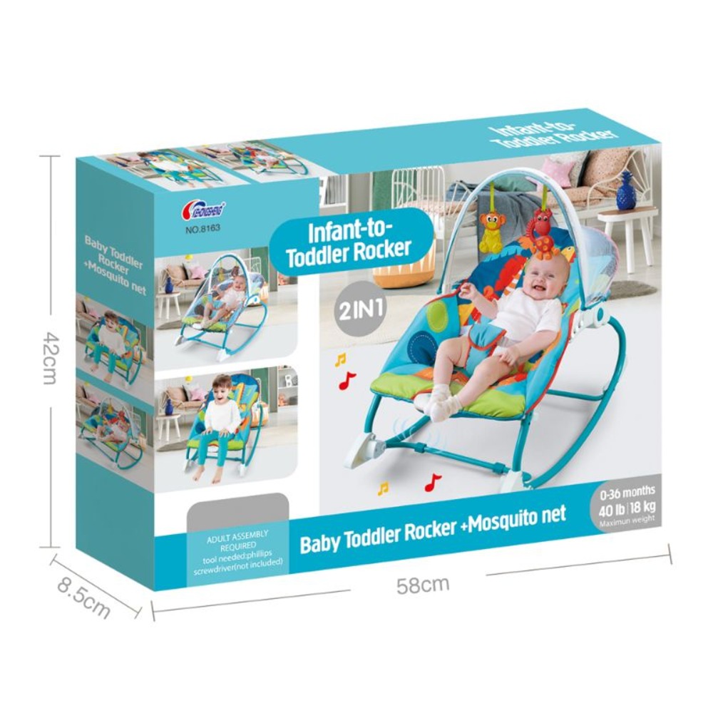KHS - 2-in-1 Baby Toddler Rocker + Mosquito Net - Blue