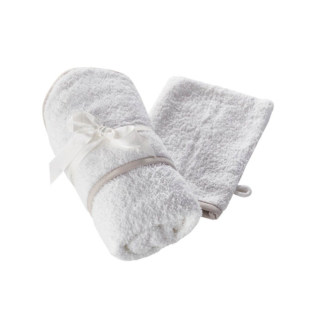 Kinder Valley - White Hooded Towel And Wash Mitt
