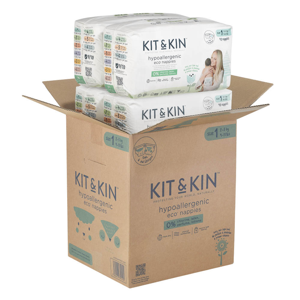 Kit & Kin - Eco Diapers Size 1 2-5kg 160pcs Pack Of 4