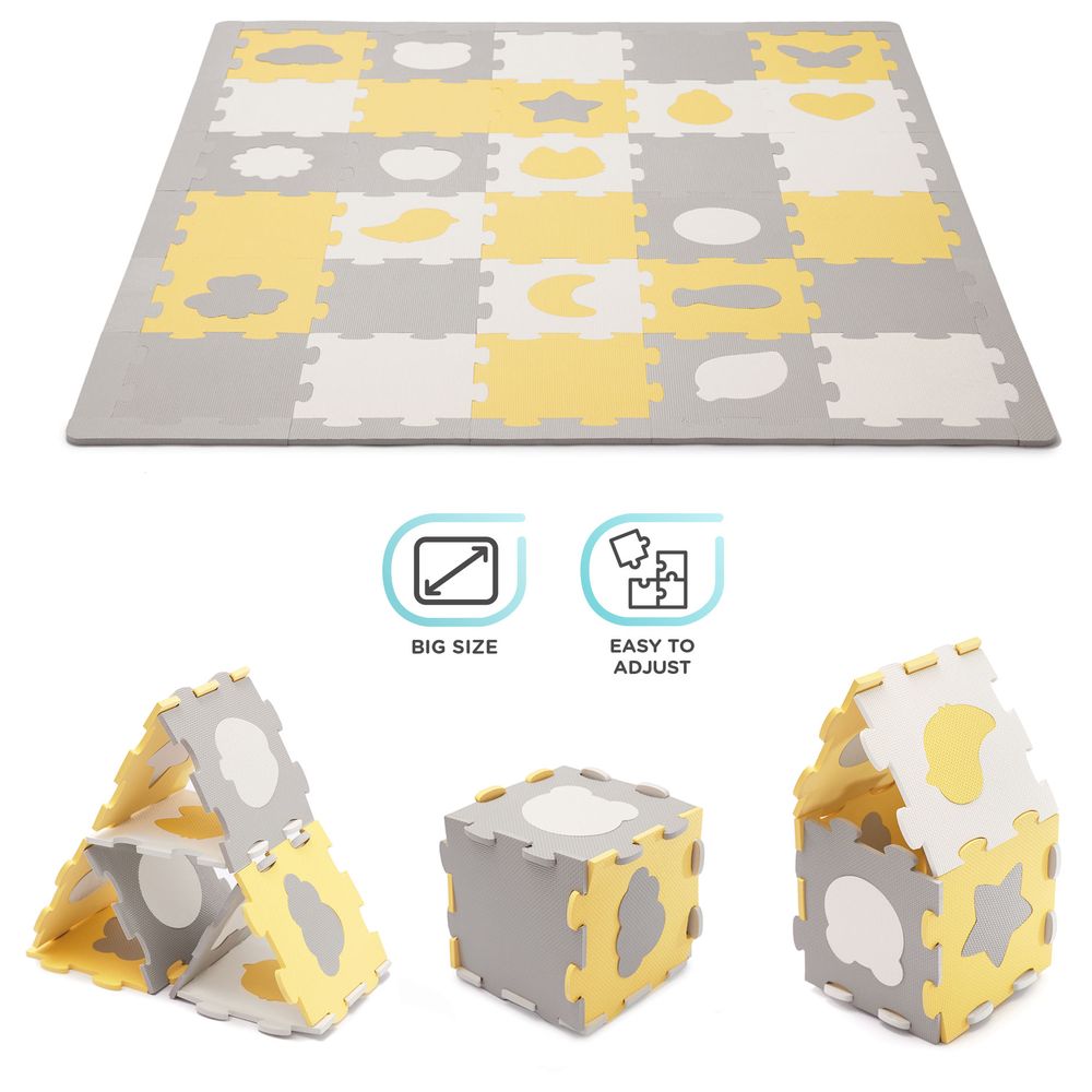 Kinderkraft - Mata Puzzle Luno Shapes Mat 30pcs - Yellow