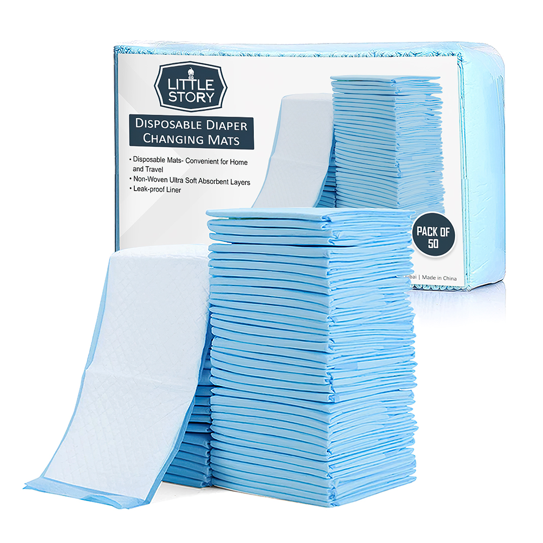 Little Story - Disposable Diaper Changing Mats - Pack Of 50 Pcs - Blue