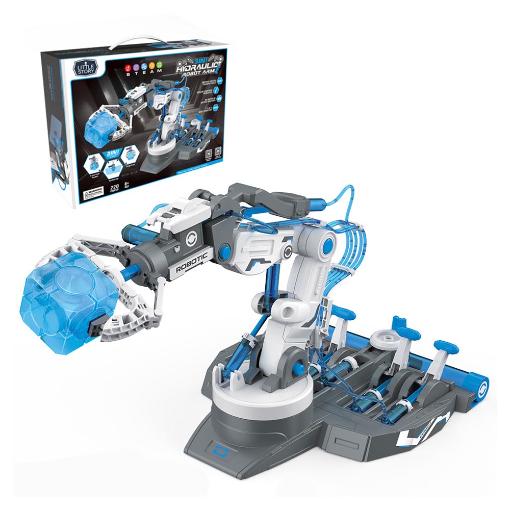 Little Story - DIY Hydraulic Power Principle based 3-IN-1 Mechanical/Robotic Arm Toy (220 Pcs), STEM Series - Grey