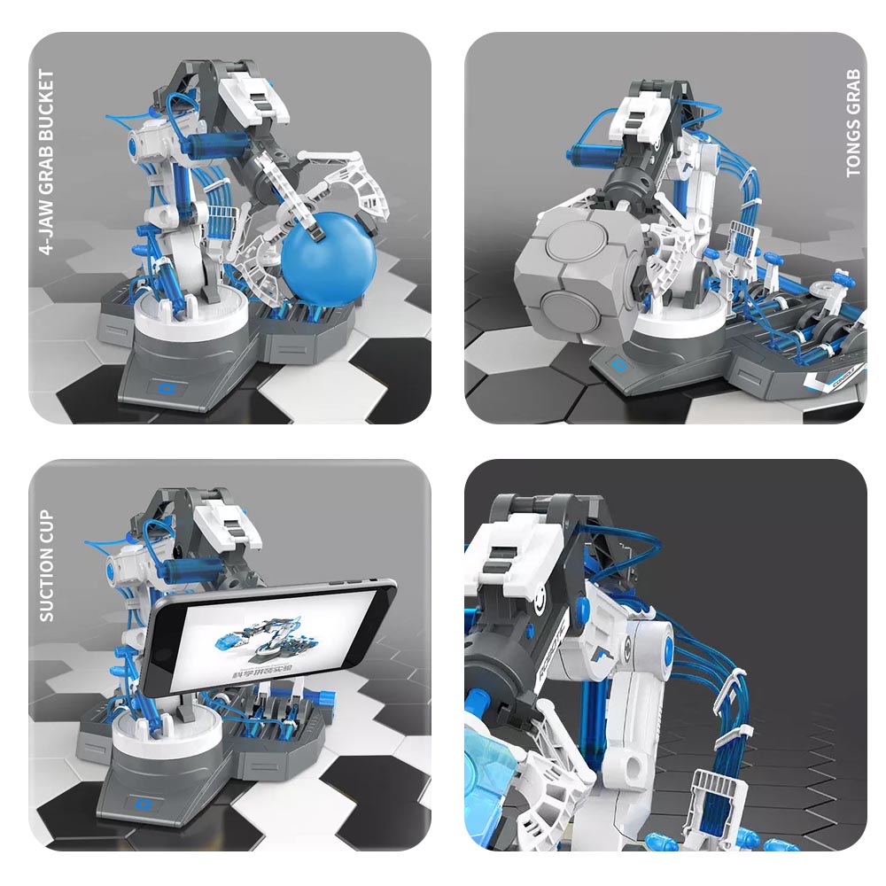 Little Story - DIY Hydraulic Power Principle based 3-IN-1 Mechanical/Robotic Arm Toy (220 Pcs), STEM Series - Grey