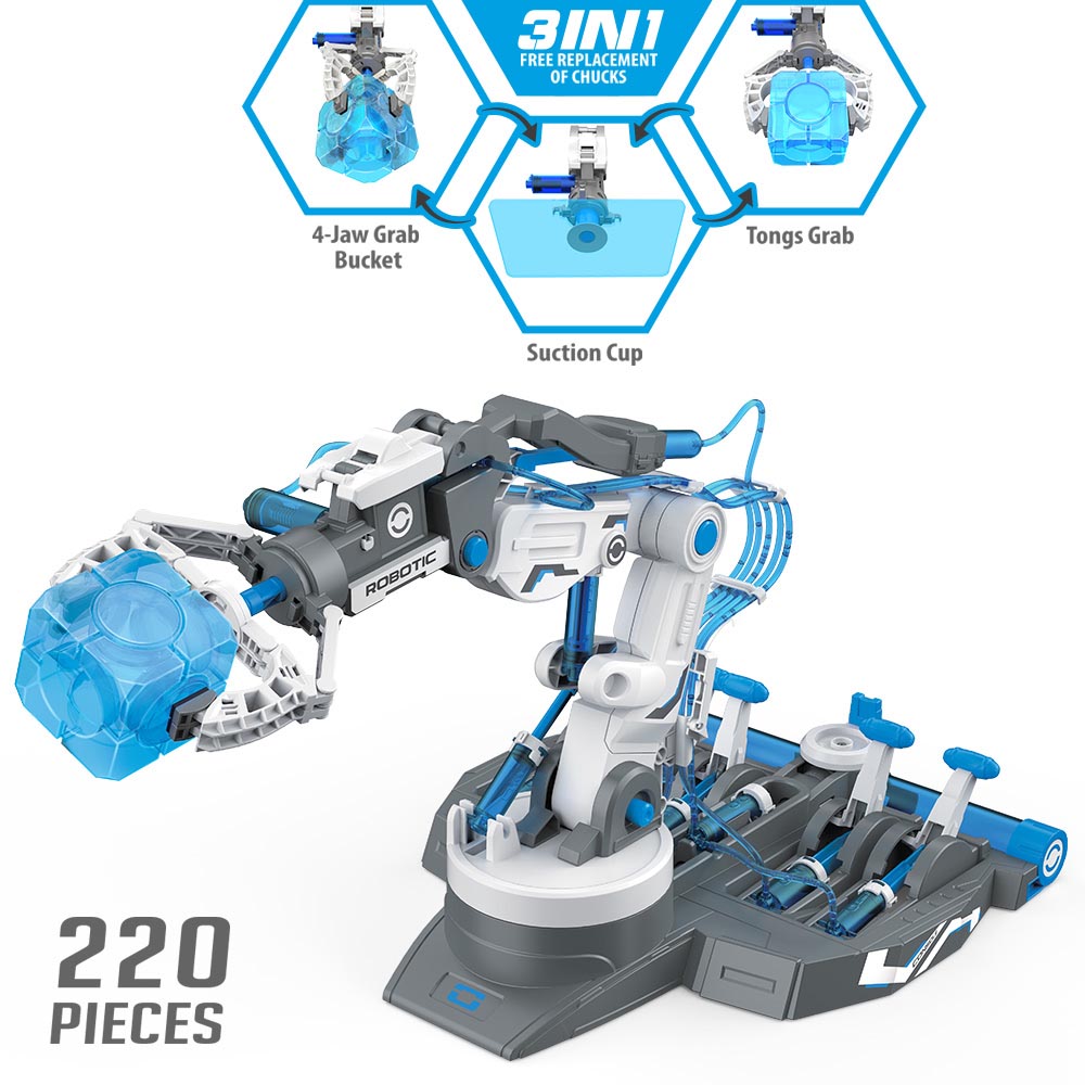 Little Story - DIY Hydraulic Power Principle based 3-IN-1 Mechanical/Robotic Arm Toy (220 Pcs), STEM Series - Grey