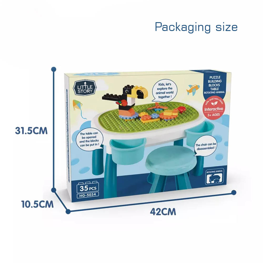 Little Story - DIY Spinning Puzzle Building Blocks Set w/ Stool (35pcs), STEM Series - Multicolor