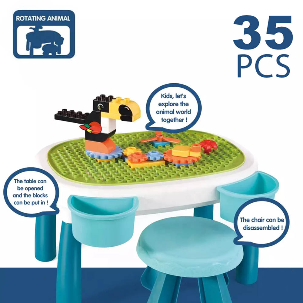 Little Story - DIY Spinning Puzzle Building Blocks Set w/ Stool (35pcs), STEM Series - Multicolor