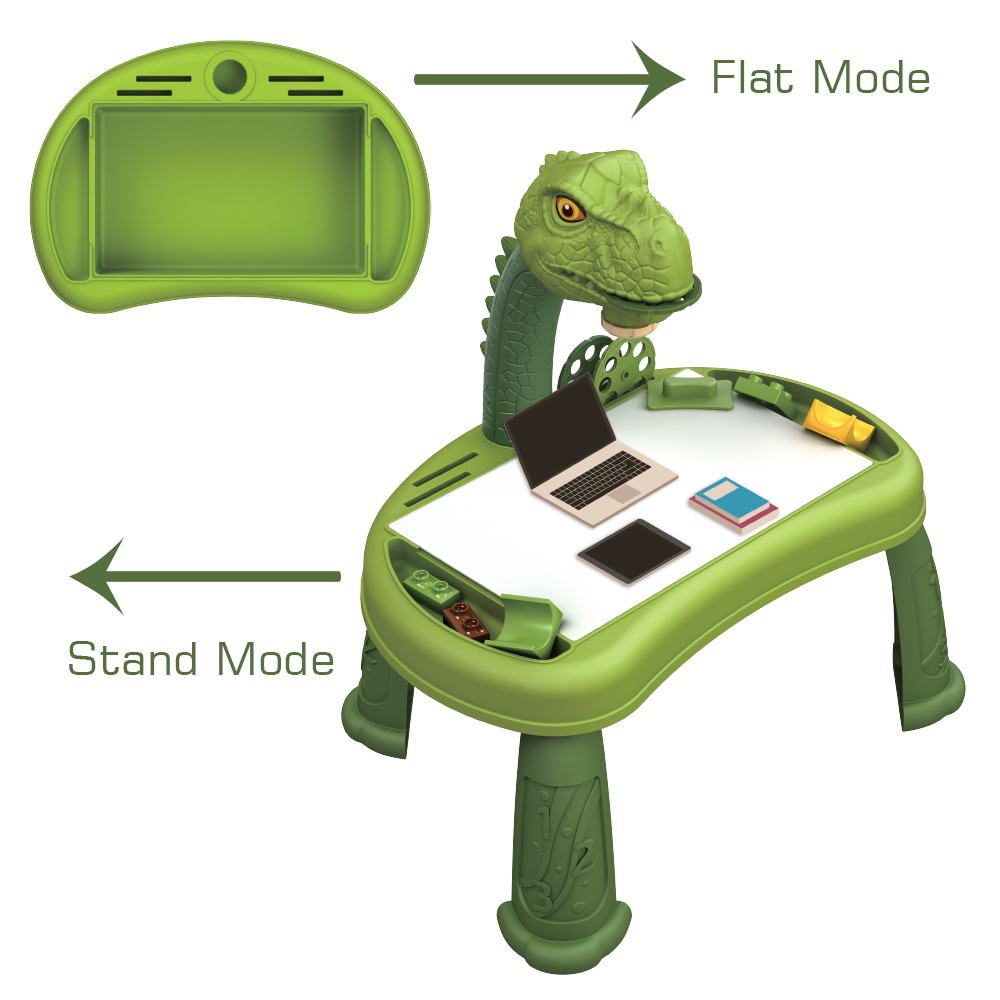 Little Story - DIY T-Rex 3-IN-1 Spinning Puzzle Block Table, Projection Drawing Board & Learning Table Set (81 Pcs), STEM Series - Multicolor