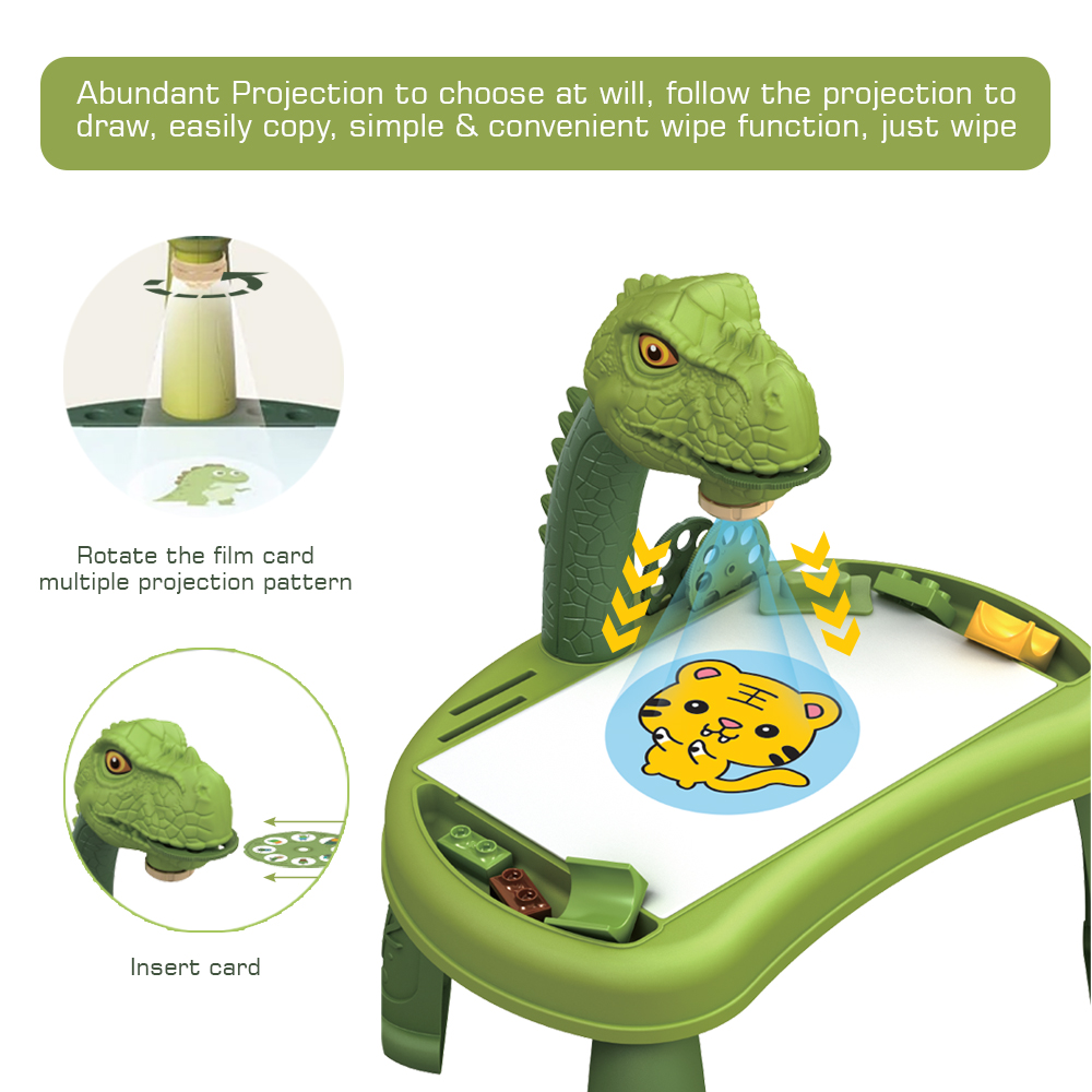 Little Story - DIY T-Rex 3-IN-1 Spinning Puzzle Block Table, Projection Drawing Board & Learning Table Set (81 Pcs), STEM Series - Multicolor