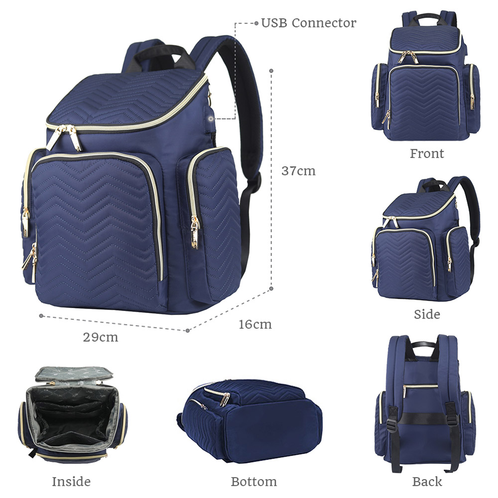Little Story - Georgia Diaper Bag W/ Changing Pad & Stroller Hooks - Navy Blue