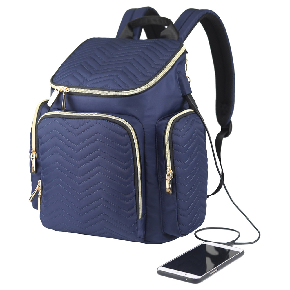 Little Story - Georgia Diaper Bag W/ Changing Pad & Stroller Hooks - Navy Blue