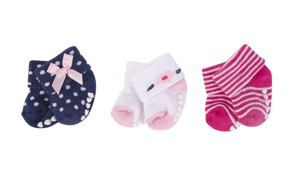 Little Treasure - Baby Terry Socks With Non-Skid 3Pc Polished - Pink