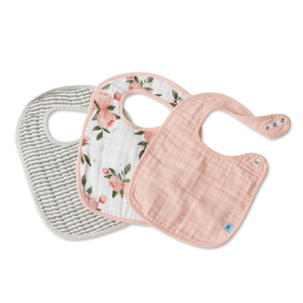 Little Unicorn - 3 Pack Cotton Muslin Classic Bib Set - Watercolor Roses