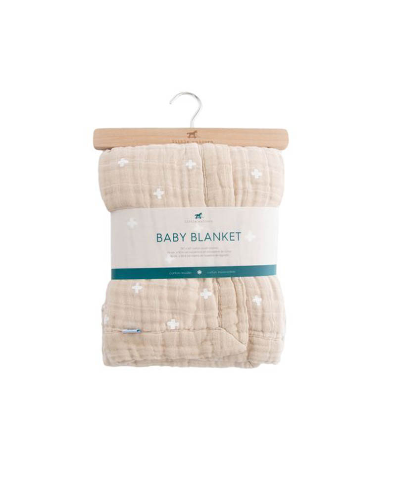 Little Unicorn - Cotton Muslin Baby Blanket - Taupe Cross