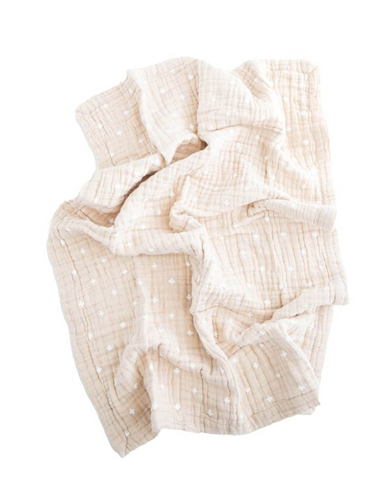 Little Unicorn - Cotton Muslin Baby Blanket - Taupe Cross