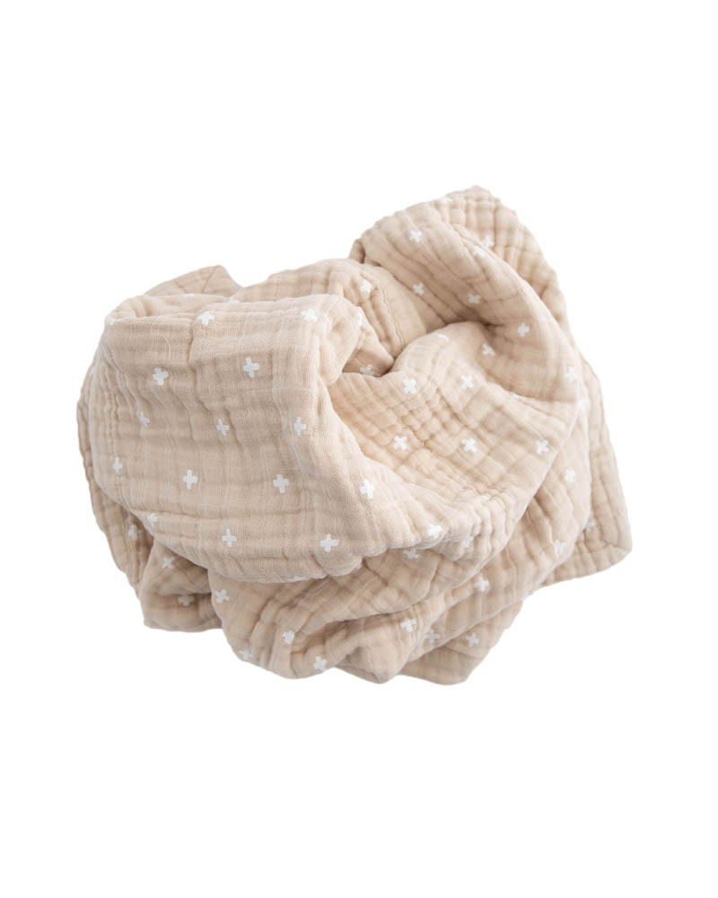 Little Unicorn - Cotton Muslin Baby Blanket - Taupe Cross