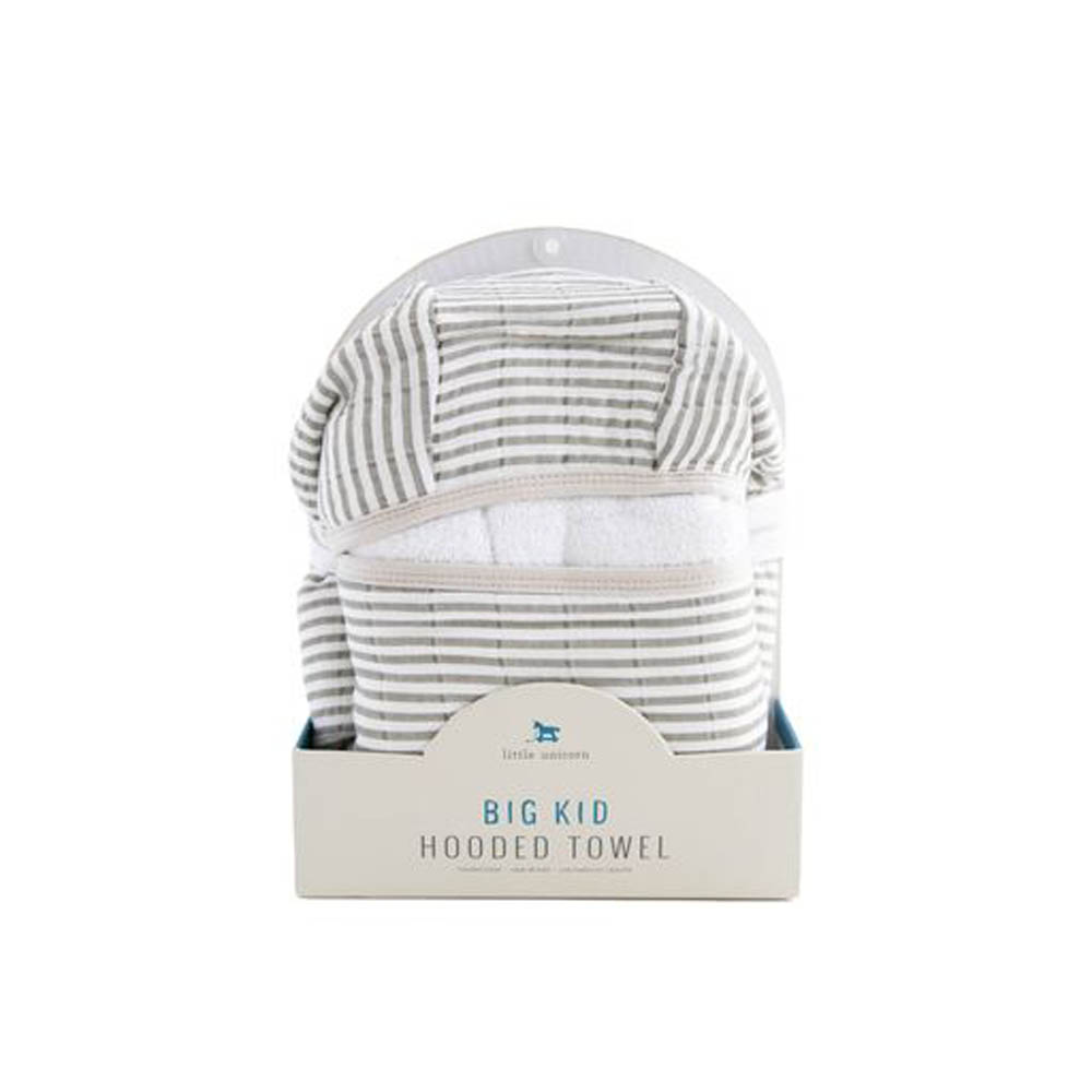 Little Unicorn - Cotton Muslin Big Kid Hooded Towel - Grey Stripe