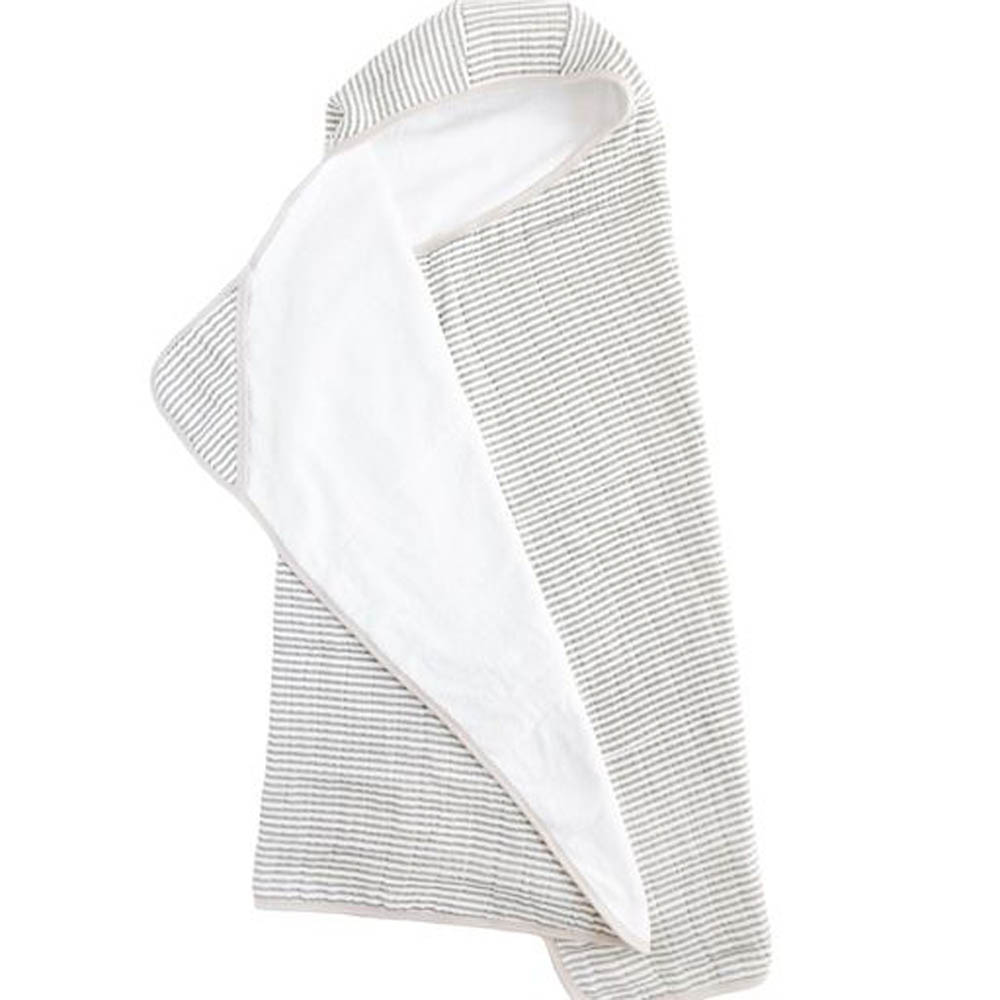 Little Unicorn - Cotton Muslin Big Kid Hooded Towel - Grey Stripe