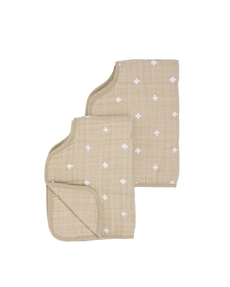 Little Unicorn - Cotton Muslin Burp Cloth 2 Pack - Taupe Cross