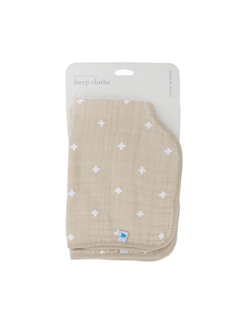 Little Unicorn - Cotton Muslin Burp Cloth 2 Pack - Taupe Cross