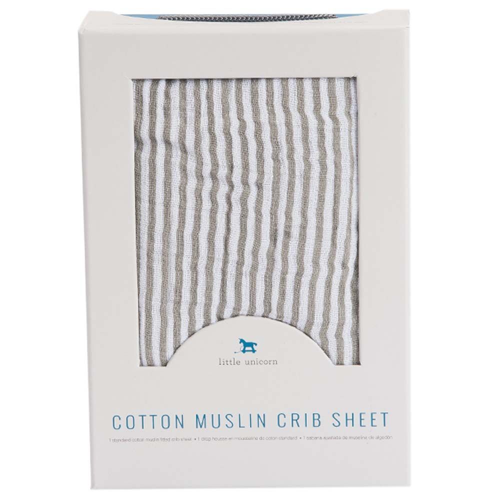 Little Unicorn Cotton Muslin Crib Sheet - Grey Stripe