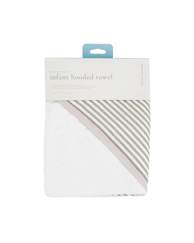 Little Unicorn - Cotton Muslin Hooded Infant Towel - Grey Stripe