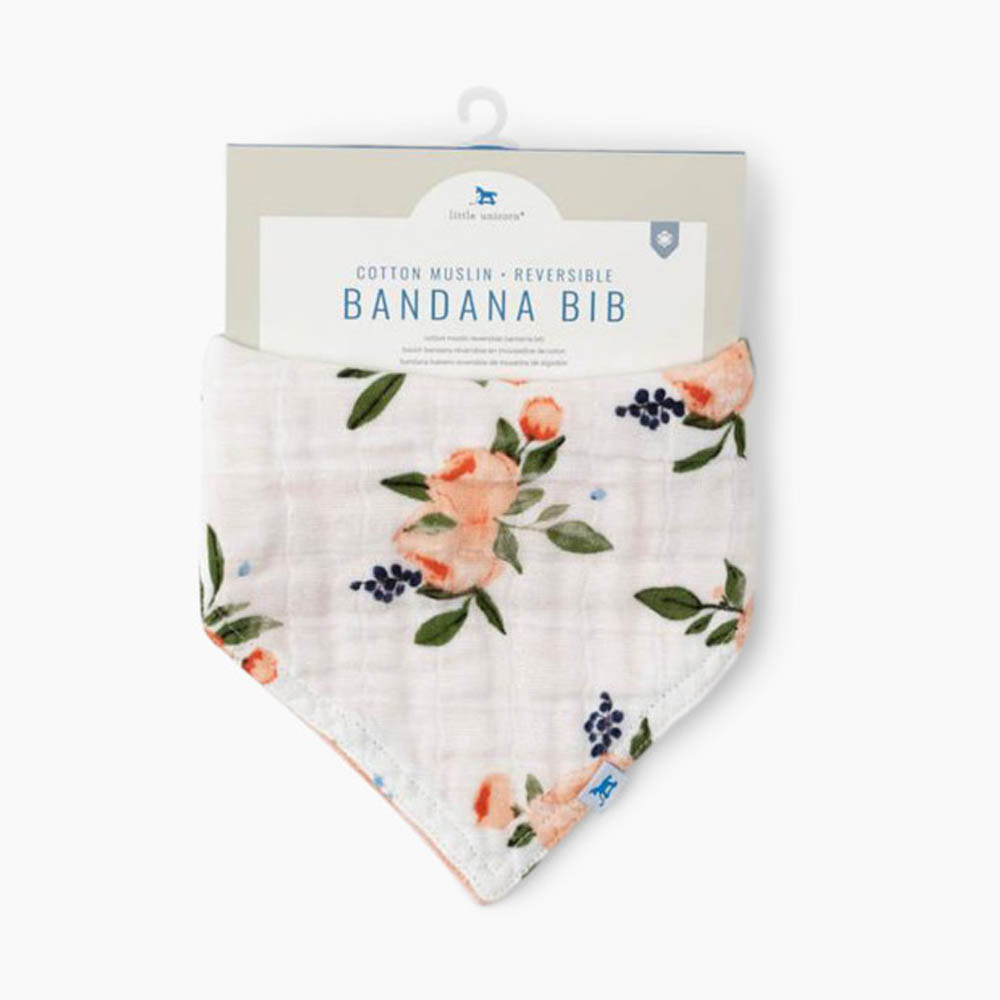 Little Unicorn - Cotton Muslin Reversible Bandana Bib - Watercolor Roses