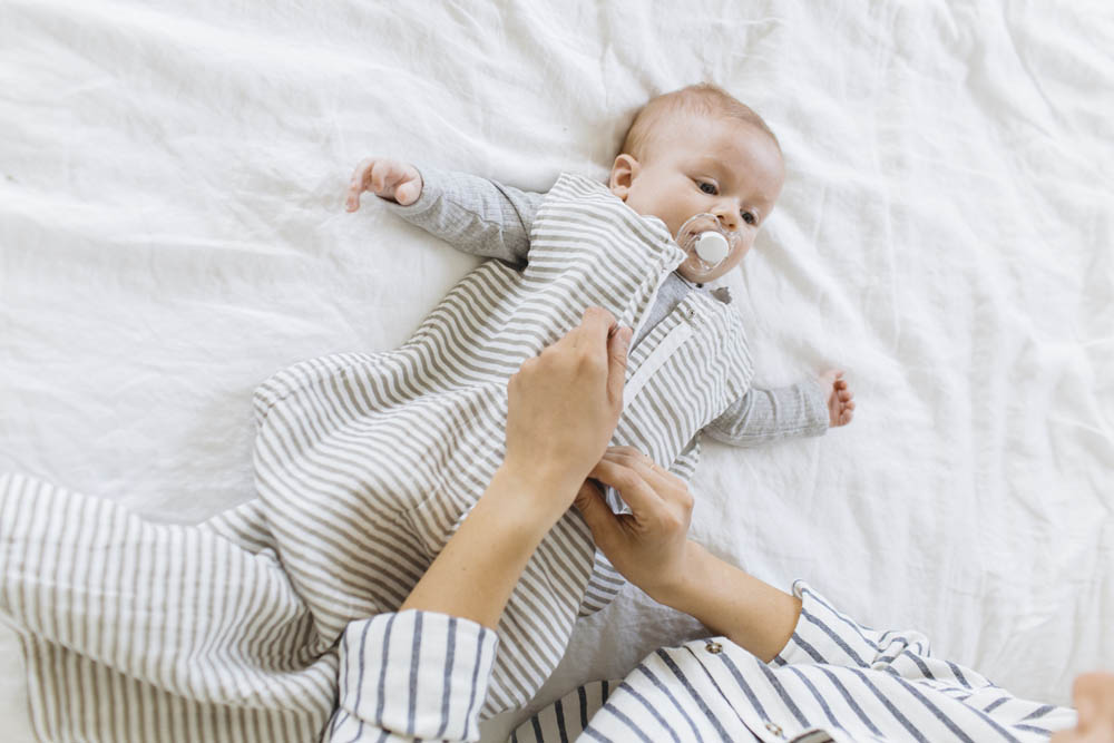 Little Unicorn - Cotton Muslin Sleep Bag Medium - Grey Stripe