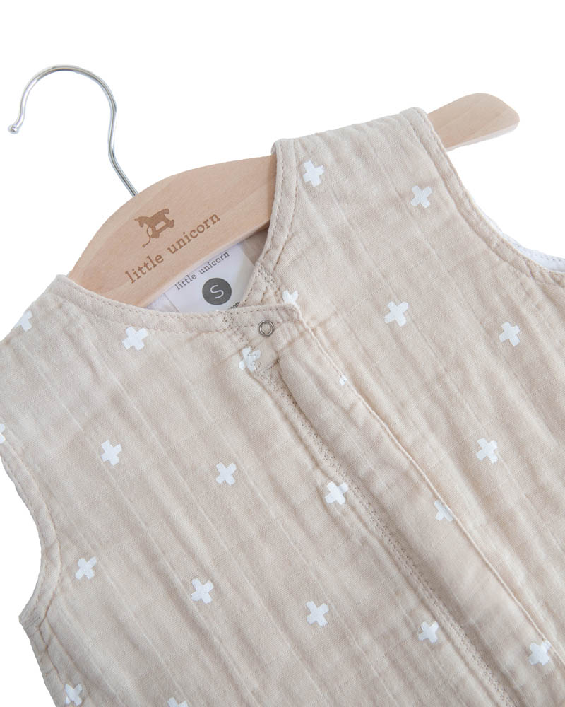 Little Unicorn - Cotton Muslin Sleep Bag Small - Taupe Cross