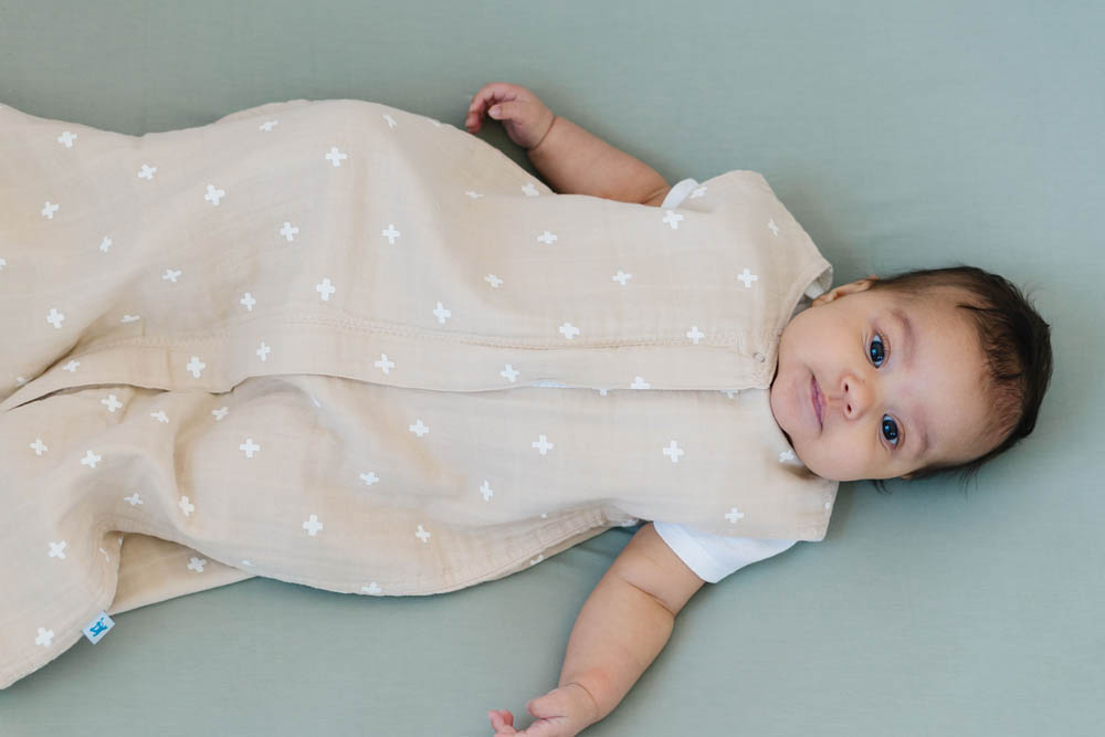 Little Unicorn - Cotton Muslin Sleep Bag Small - Taupe Cross