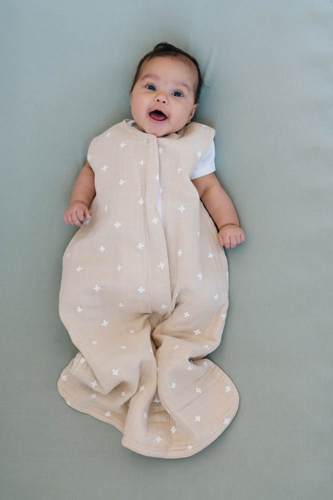 Little Unicorn - Cotton Muslin Sleep Bag Small - Taupe Cross