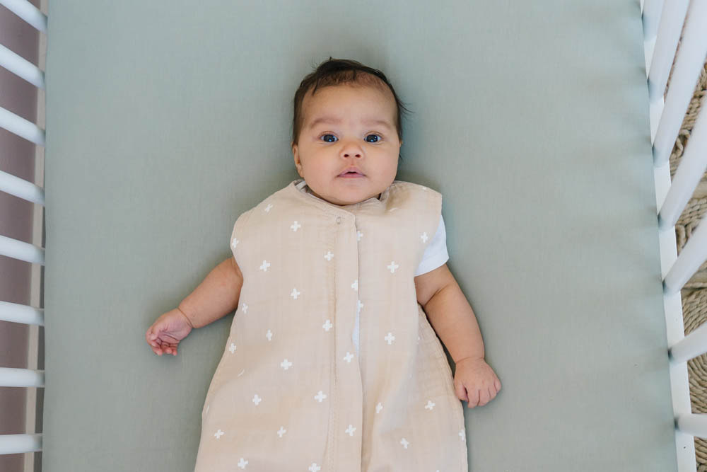 Little Unicorn - Cotton Muslin Sleep Bag Small - Taupe Cross