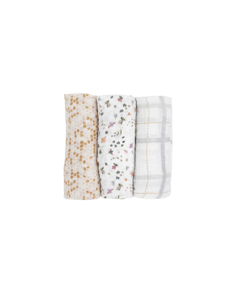 Little Unicorn - Cotton Muslin Swaddle 3 Pack - Garden Bees Set