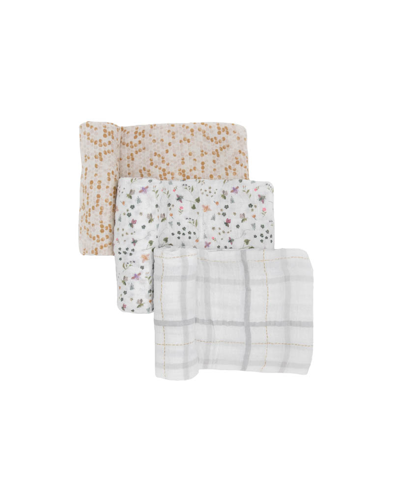 Little Unicorn - Cotton Muslin Swaddle 3 Pack - Garden Bees Set