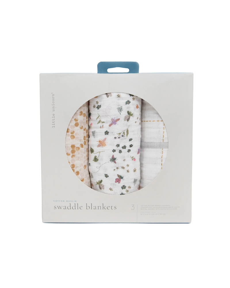 Little Unicorn - Cotton Muslin Swaddle 3 Pack - Garden Bees Set
