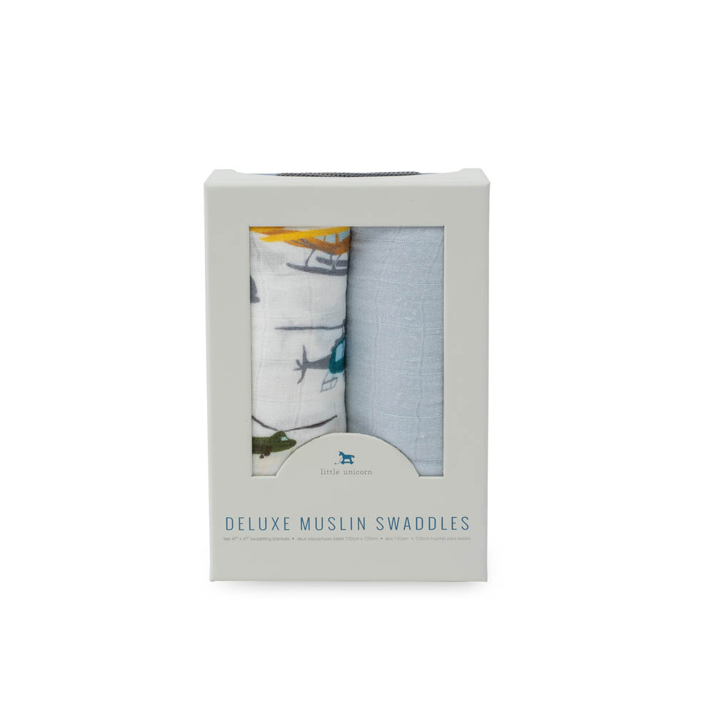 Little Unicorn - Deluxe Muslin Swaddle Pack of 2 - Air Show