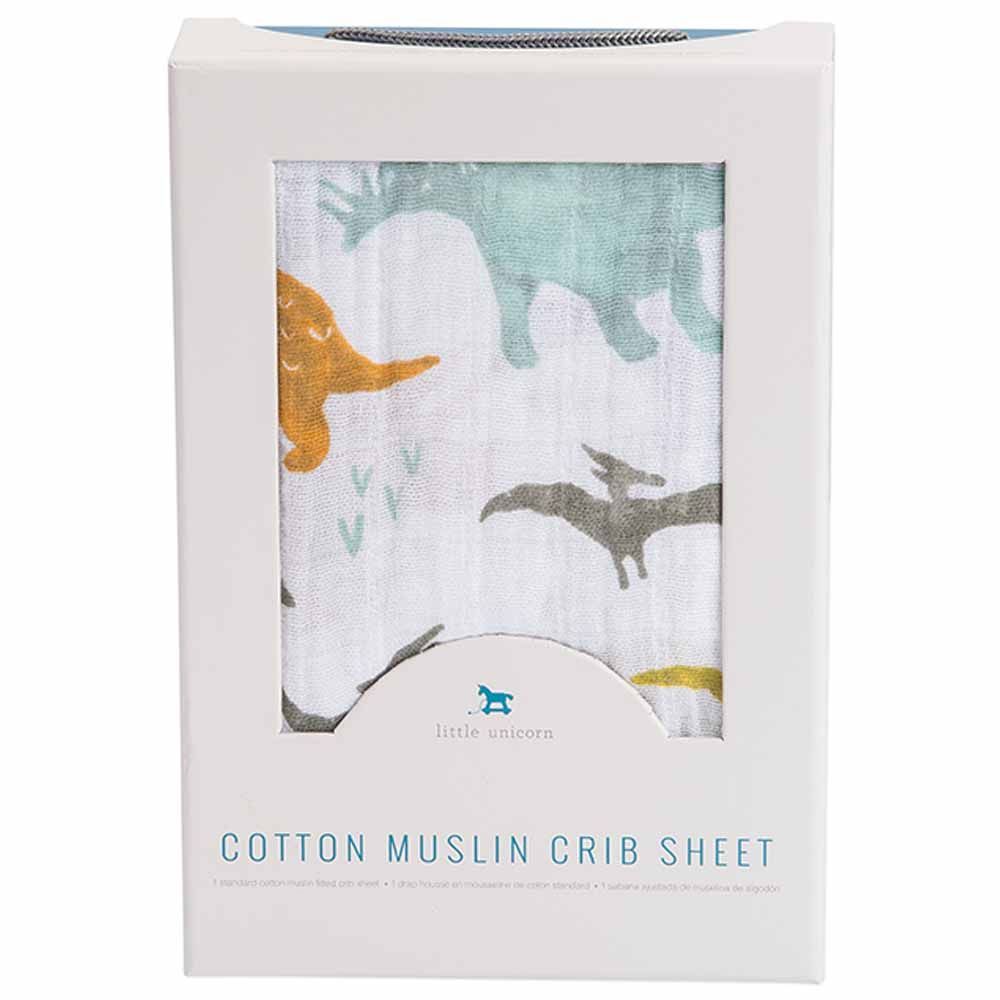 Little Unicorn - cotton muslin Crib Sheet - Dino Friend