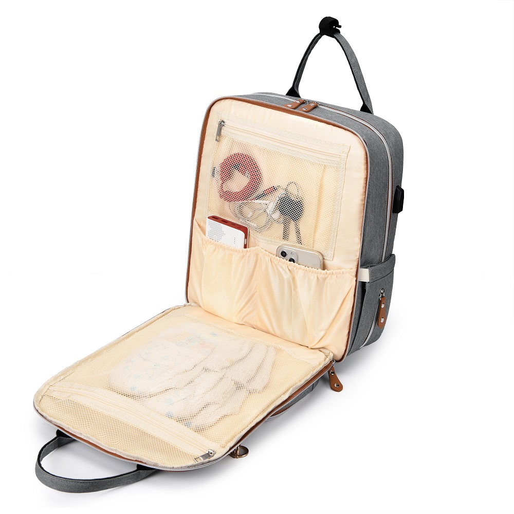 Little Story 2in1 Diaper Bag w/ Sanitizer Bottle keychain & Stroller Hooks - Grey