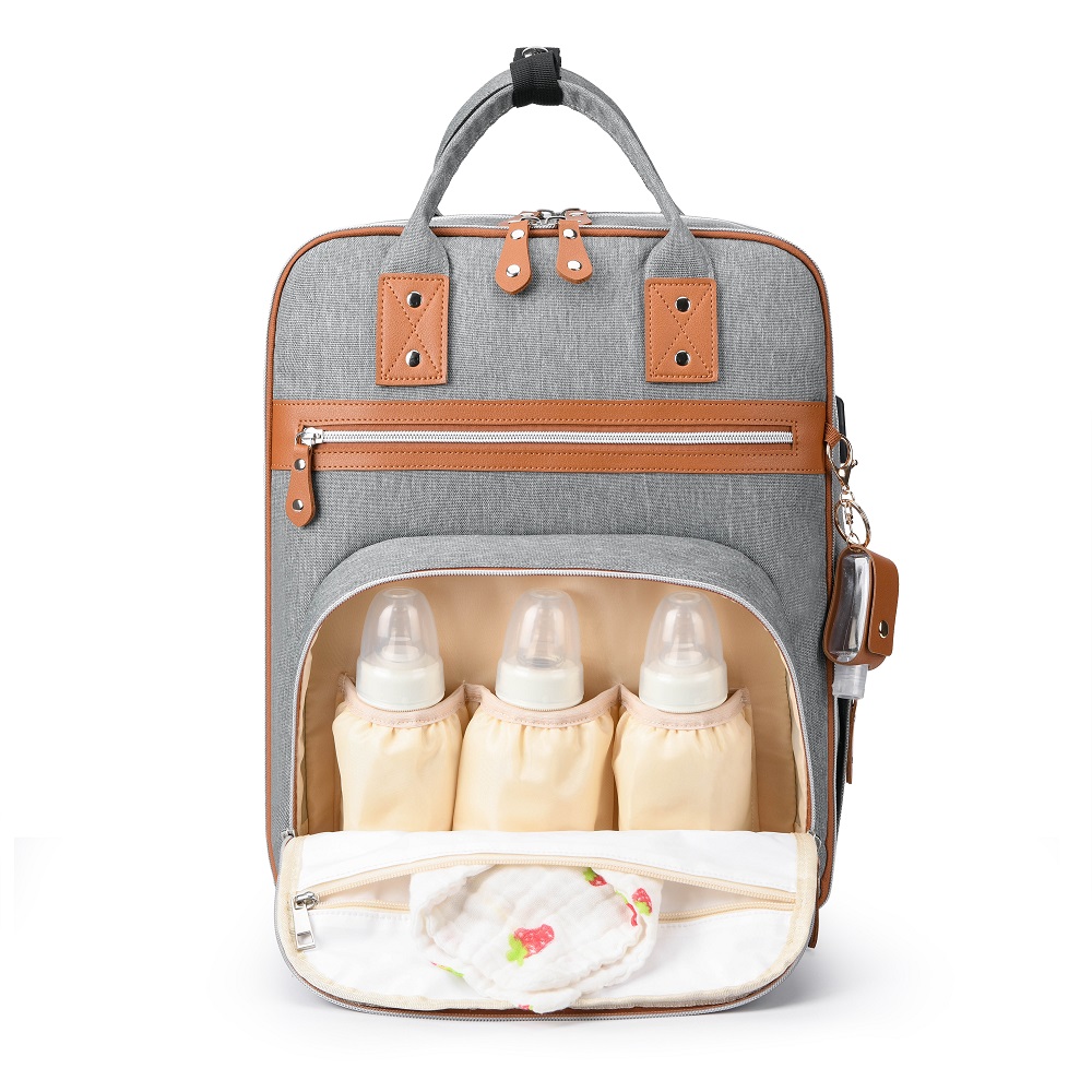 Little Story 2in1 Diaper Bag w/ Sanitizer Bottle keychain & Stroller Hooks - Grey