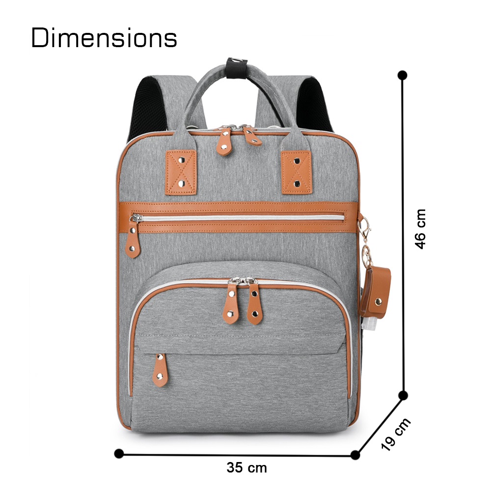 Little Story 2in1 Diaper Bag w/ Sanitizer Bottle keychain & Stroller Hooks - Grey