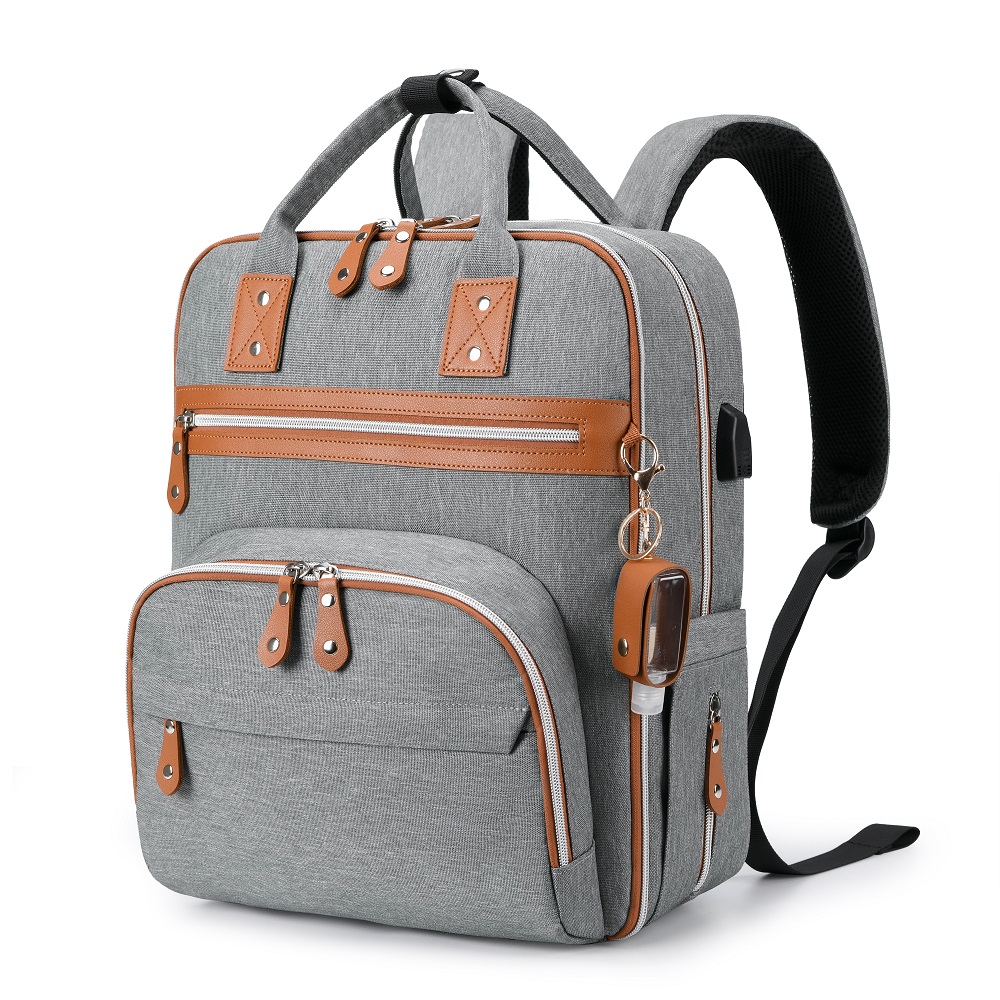Little Story 2in1 Diaper Bag w/ Sanitizer Bottle keychain & Stroller Hooks - Grey