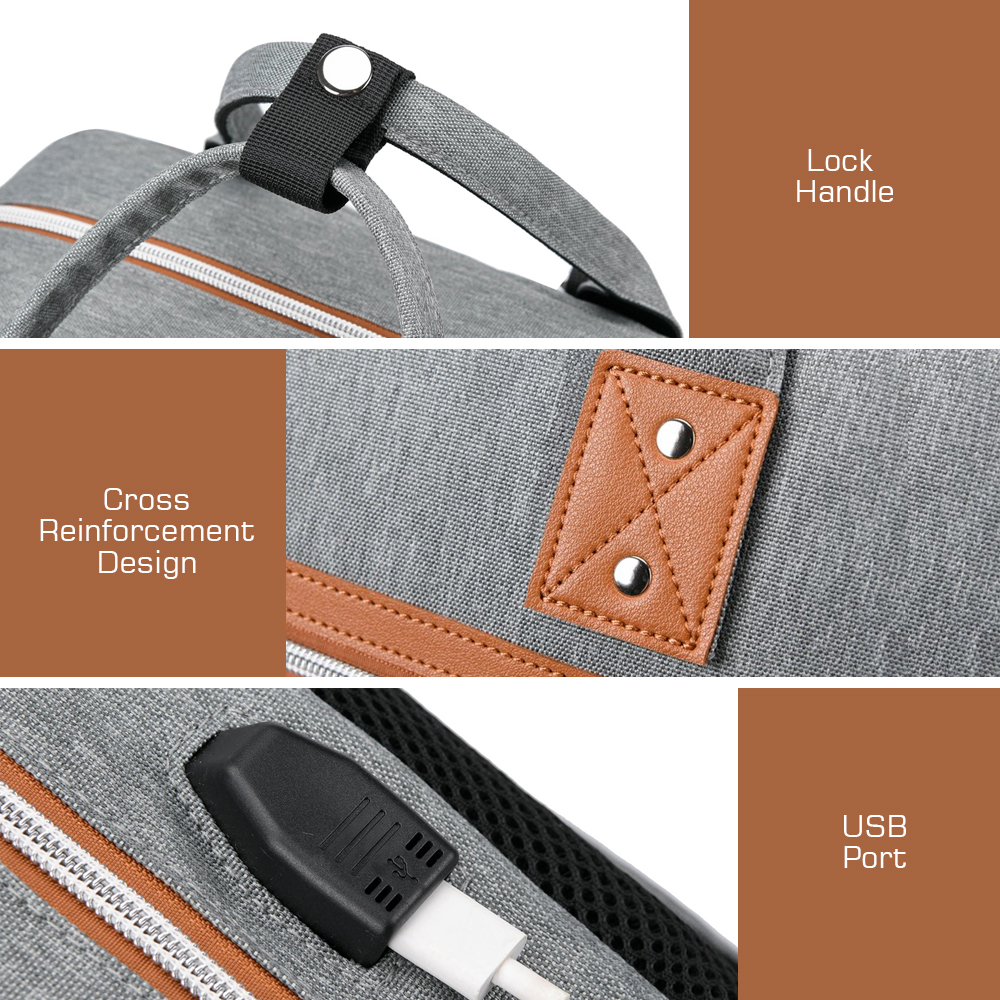 Little Story 2in1 Diaper Bag w/ Sanitizer Bottle keychain & Stroller Hooks - Grey