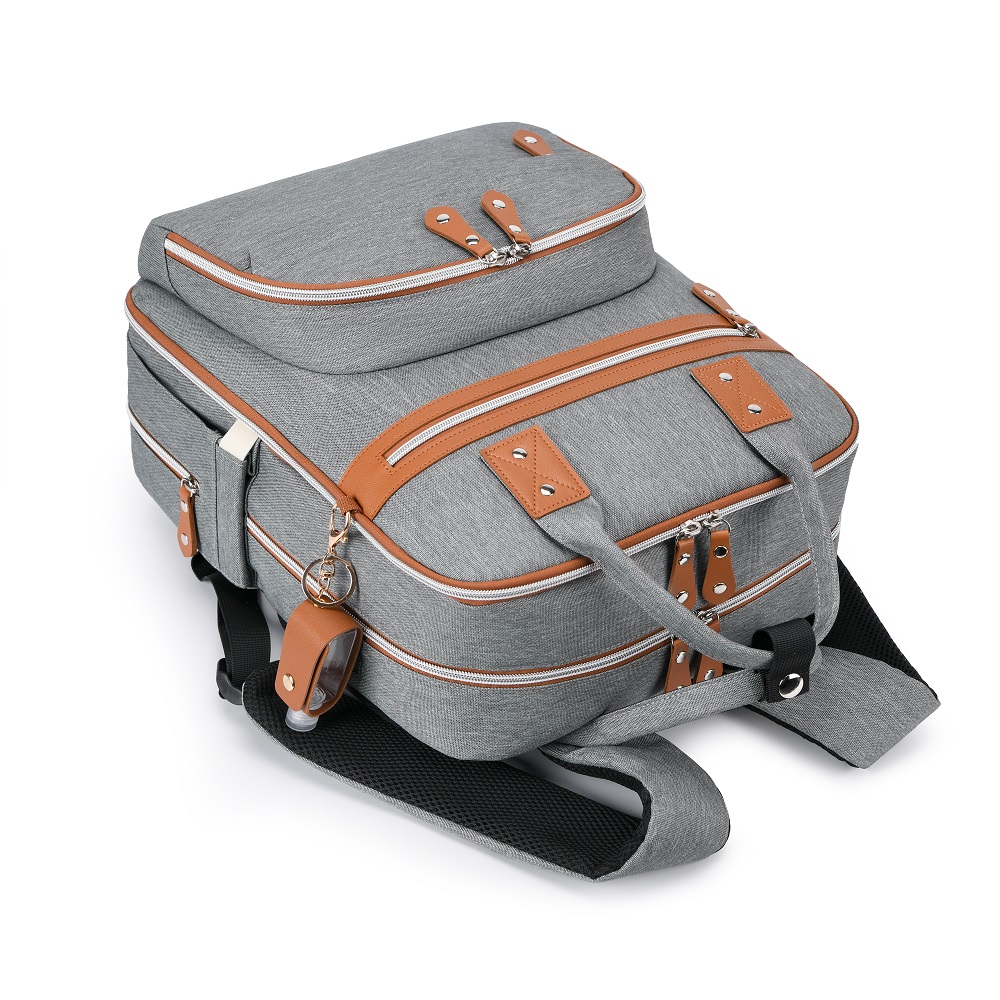Little Story 2in1 Diaper Bag w/ Sanitizer Bottle keychain & Stroller Hooks - Grey