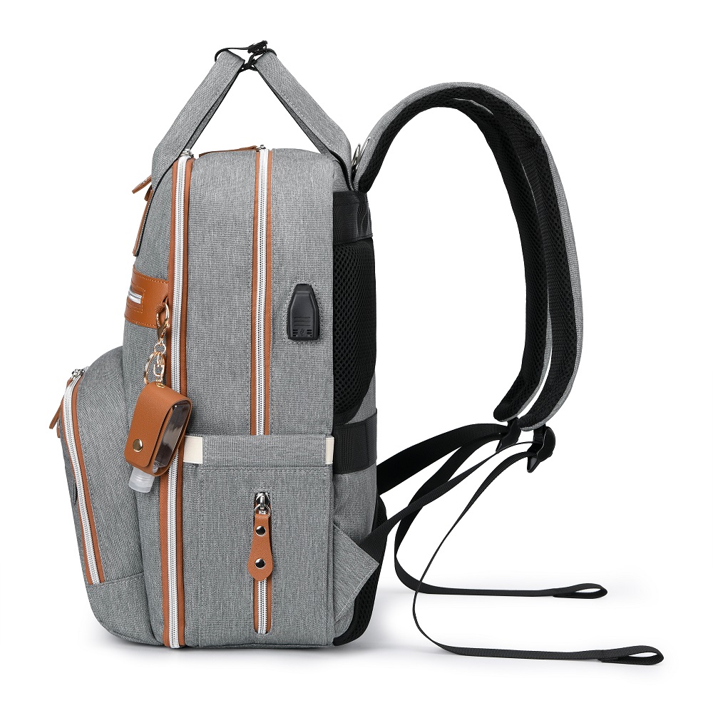 Little Story 2in1 Diaper Bag w/ Sanitizer Bottle keychain & Stroller Hooks - Grey