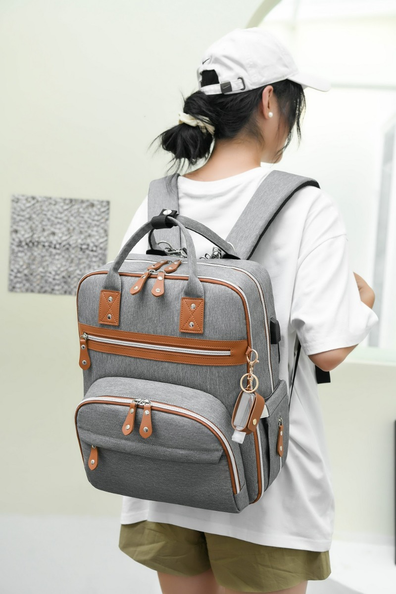 Little Story 2in1 Diaper Bag w/ Sanitizer Bottle keychain & Stroller Hooks - Grey