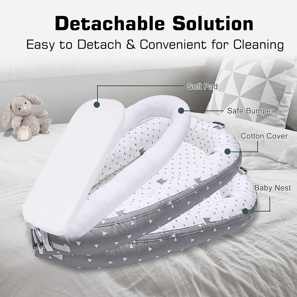 Little Story - Soft Breathable Fiberfill Newborn Lounger Bed - Royal Grey