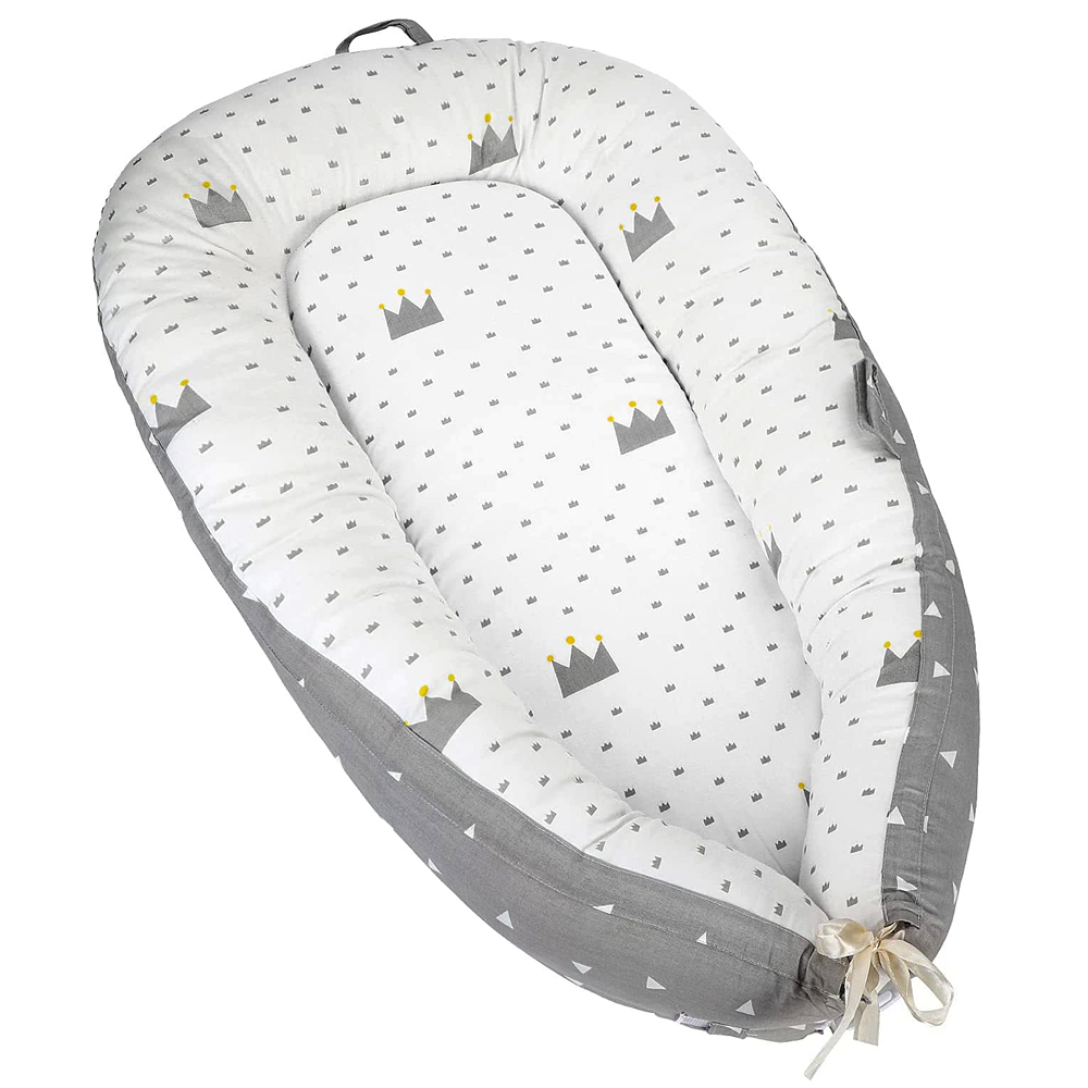 Little Story - Soft Breathable Fiberfill Newborn Lounger Bed - Royal Grey