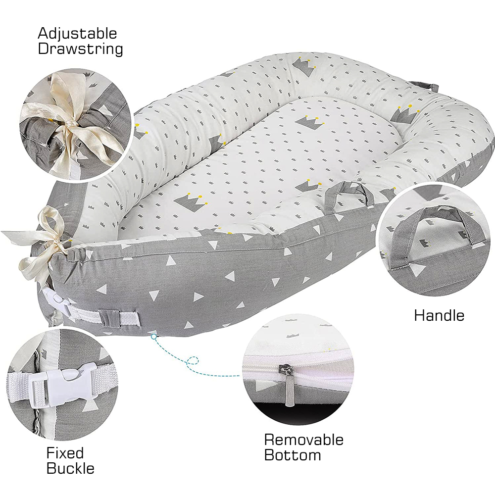 Little Story - Soft Breathable Fiberfill Newborn Lounger Bed - Royal Grey