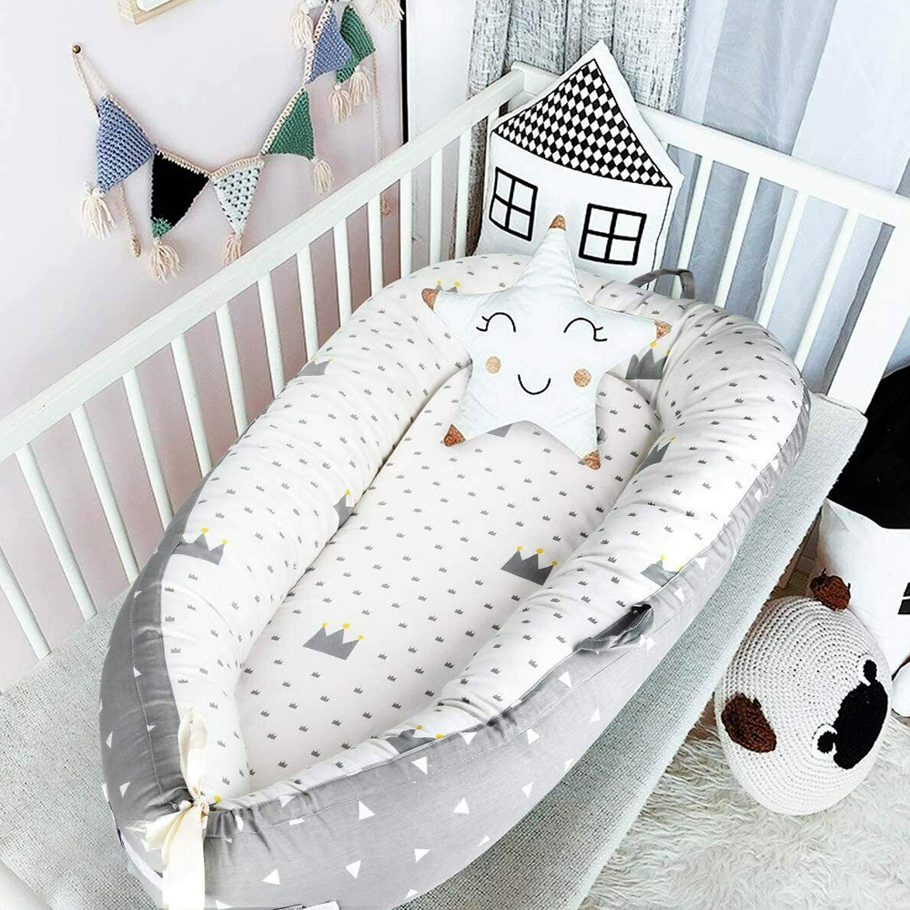Little Story - Soft Breathable Fiberfill Newborn Lounger Bed - Royal Grey
