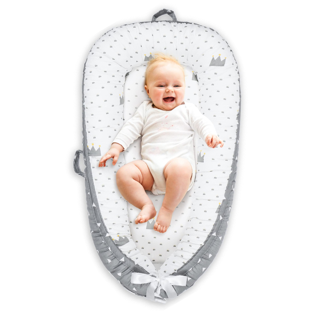 Little Story - Soft Breathable Fiberfill Newborn Lounger Bed - Royal Grey